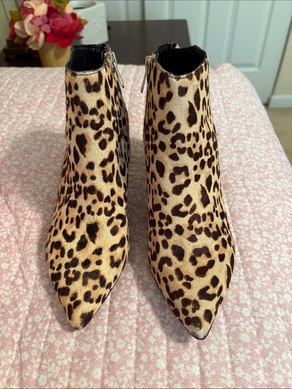 Sam Edelman Leopard Print Pointed Toe Booties - Tan & Dark Brown